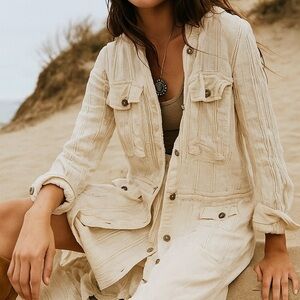 Free people heirloom ivory gauzy lightweight jacket